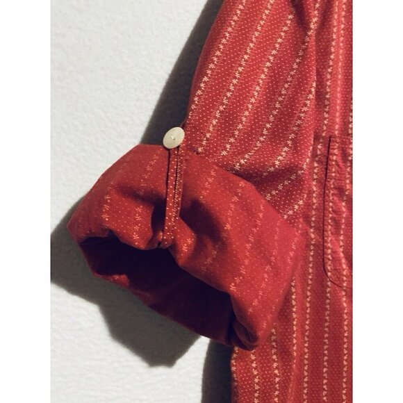 Ralph Lauren Top Womens Medium Red Cream Striped Button Up Long Sleeve Boho - Picture 5 of 8
